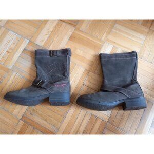 Desigual suede leather kaki green mid-calf boots, size 6 EU 36